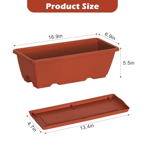 CADUKE Railing Planter Box 16.9 Inches Fence Hanging Planters with Adjustable Brackets Red Deck Railing Planter Boxes Plastic Outdoor Balcony Railing Window Boxes Planters Hanging Flower Box - color: Red