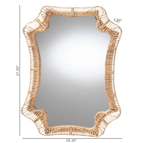 Bali & pari Yusra Natural Rattan Wall Mirror – Handwoven Wicker Frame with Freeform Silhouette, Coastal Boho Wall Decor for Entryway Bedroom or Living Room