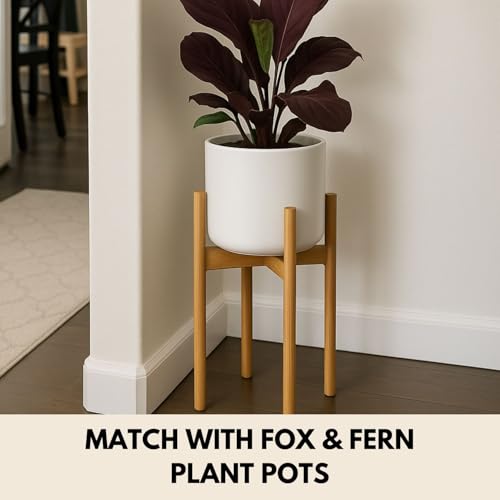Fox & Fern Adjustable Tall Plant Stand Indoor — 8 to 12 Inch Mid Century Bamboo Plant Stand with Adjustable Width - Plug In Design - Easy to Assemble - Two Heights - For 8, 9, 10, 11 & 12 In Pots - color: Bamboo, size: 8 - 12 Inch - Adjustable
