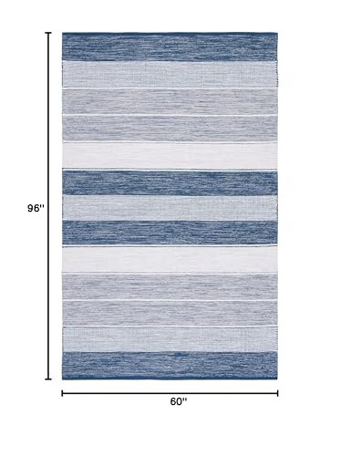 SAFAVIEH Striped Kilim Collection Area Rug - 5' x 8', Grey & Blue, Flat Weave Cotton Design, Easy Care, Ideal for High Traffic Areas in Living Room, Bedroom (STK804M) - color: Grey/Blue, size: 5' x 8' (Rectangular)