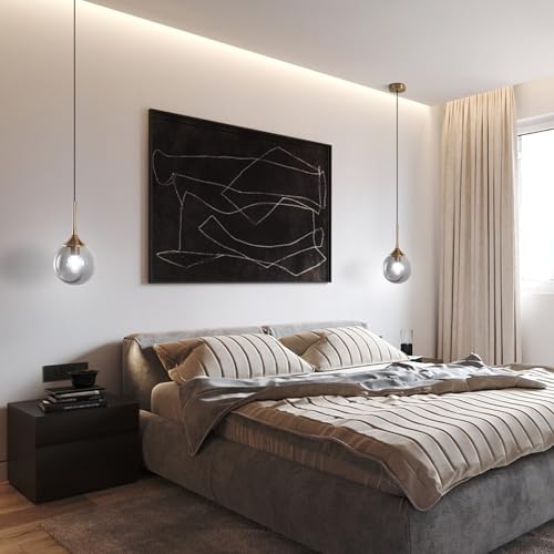 KCO Lighting Modern Gold Pendant Light 1-Light Large Globe Pendant Lights Set of Two Smoke Gray Glass Ball Pendant Light Fixture Dining Room Pendant Lamps Ceiling Hanging (2-Pack) - color: Gold+Smoke Gray-2PC