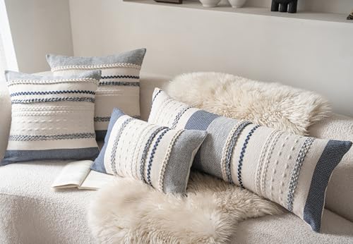 Cethom Boho Lumbar Pillow Covers 14x36 Inch Long, Navy Blue Textured Decorative Couch Pillow Cases for Farmhouse Home Decor, Accent Cushion Cover for Sofa, Bed, Living Room, Bedroom, Pack of 1 - color: Navy Blue, size: 36" x 14" (Pack of 1)