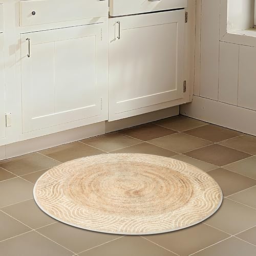 Asrug Imitation Jute Low Pile Round Rug Area Rug Washable Non-Slip Circle Rug Soft Plush Touch Circle Rugs Round for Kitchen Bathroom Living Bedroom Nursery, Carpet 2ft /24 inch/61 cm Brown - color: Brownline, size: 2ft