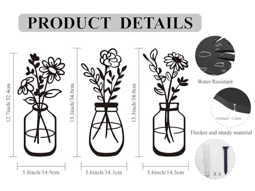 ELQQATY Metal Flower Wall Decor 3 Pieces Black Metal Wall Art Minimalist Art Wall Sculptures for Indoor Bedroom Living Room Bathroom Kitchen. (black2) - color: black2
