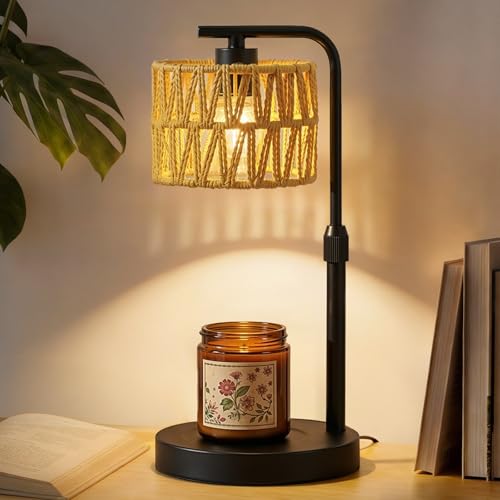 Candle Warmer Lamp, Timer Dimmable Candle Lamp, Adjustable Height and Brightness Candle Warmer, Boho Rattan Lampshade and 2 Bulbs, Suitable for Home Decor, Birthday Gifts for Women Mom (Black) - color: Boho-black