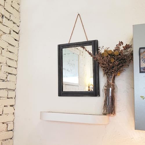 AAZZKANG Wall Mounted Mirror Small Rectangular Retro Mirrors with Wood Frame for Bedroom Living Room Bathroom Entryway - color: Pitchdark, size: 16"L x 12"W