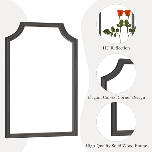 WallBeyond Scalloped Wood Mirror for Small Bathroom Vanity 20x30 Inch Rectangle Wall Mirror Decor for Hallway Bedroom Living Room Home (Black) - color: Black G, size: 30"L x 20"W