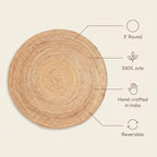 Super Area Rugs All Natural Soft Jute Braided Hand-Woven Rug Natural Beige 3' Round - color: Natural, size: 3' (Round)