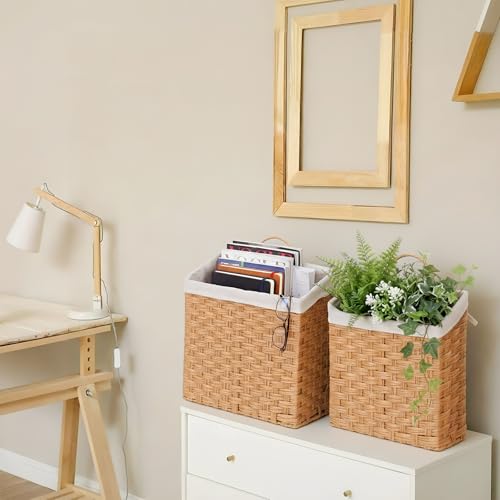 Novabright Set of 2 Wicker Hanging Basket Woven Wall Baskets with Handles Liners for Front Door Organizing Mail Flowers Wall Storage Basket for Farmhouse Home Decor Kitchen Bathroom Toilet Tank Top - style: European Style