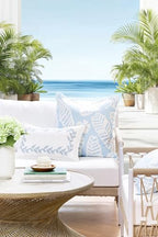 Hofdeco Premium Grandmillennial Coastal Hampton Patio Indoor Outdoor Lumbar Pillow Cover Only, 12"x20" Water Repellent for Backyard, Couch, Poolside, Baby Blue Embroidered Leaves Frame - color: Baby Blue Leaves Frame 12"x20"