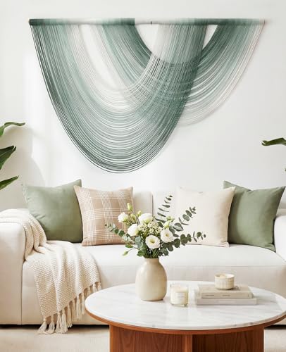 Tempospark Large Macrame Wall Hanging, 59x39 Inch Boho Wall Hanging, Macrame Wall Art Hand-dyed Ombre Design for Bedroom Living Room Apartments Entryways, or Above Bed - color: Sage Green