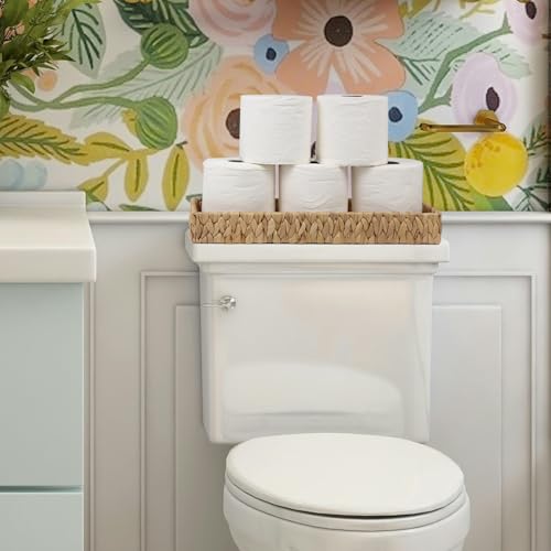 Bathroom Vanity Tray, 16.7 Inch Water Hyacinth Toilet Tank Baskets, Long Wicker Counter Tray for Paper Hand Towel, Bathroom Counter Organizer for Decor Coffee Table (16.7" x 6" x 2") - size: 16.7" x 6" x 2"