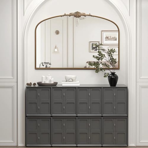 Besdomus Vintage Arched Gold Mirror: 48"x33" French Oversize Brass Antique Vanity Decorative Mirror - Baroque Traditional Ornate for Entryway/Fireplace/Bathroom - Home Decor for Fashion-Conscious - color: Brass Gold, size: 33"L x 48"W
