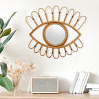 NUOBESTY Rattan Wall-Mounted Mirror 48x39cm Handmade Boho Decorative Vanity Mirror for Bedroom Entryway Woven Natural Fiber