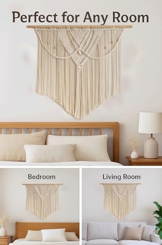 Large Macrame Wall Hanging Macrame Wall Decor Tapestry For Headboard Bedroom Livingroom Boho Fiber Home Art (White-D) - color: White-D