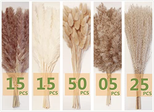 Natural Dried Pampas Grass Decor - 110 Pcs, Contains White Bunny Tails, Artificial Flowers for Bathroom, Office and Baby Shower Decor - size: 110PCS