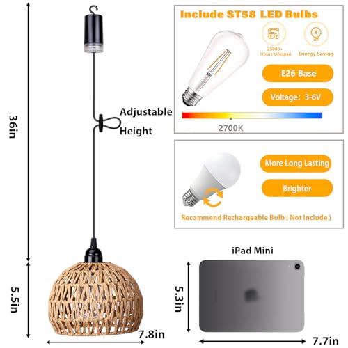 Battery Operated Hanging Outdoor Chandelier, Battery Power Pendant Light, Gazebo Lights Outdoor Waterproof, for Gazebo, Pergola, Porch, Patio, Indoor Outdoor Decor Lighting (2 Pack)