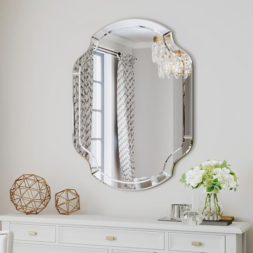 Large Mirror for Wall Decor, 40"x28" Decorative Living Room Mirrors with Scalloped Corner, Beveled Bathroom Mmirror for Entryway, Dining Room, Mantel, Hang Horizontally or Vertically - size: 40"L x 28"W
