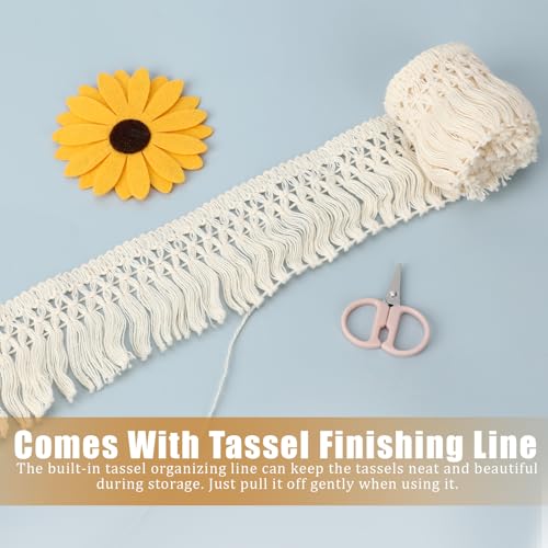 10 Yards Boho Long Fringe Trim 2.3'' Wide Sewing Fringe Trim Cotton Tassel Trims for Clothes Lamp Shade Curtain Dress Crafts Accessories Home Decor
