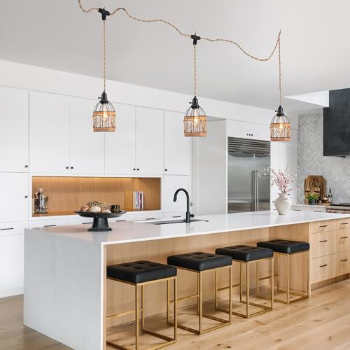 3 Light Hemp Rope Plug in Pendant Light Rattan Hanging Lights with Plug in Cord with Woven Lamp Shade, Plug in Cord Hemp Rope Hanging Lamp - color: 3 Light Rattan Pendant Light