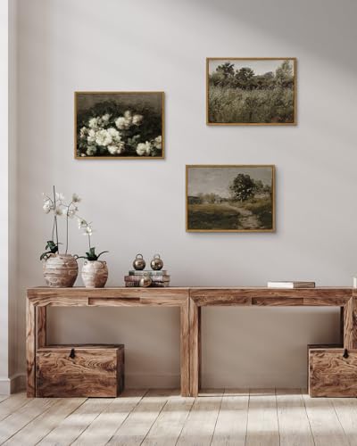 InSimSea Framed Canvas Wall Art Decor, Vintage Natue Landscape Art, Country Wilderness Painting Picture, Retro Decor for Bedroom Living Room, Office, Bathroom, Hallway, Room,12"x16" - color: Grassland, size: 16"L x 12"W