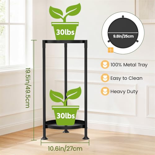 LASZOLA 2 Tier Plant Stand Indoor with Large Metal Tray, Corner Round Flower Holder Rack Tall Outdoor, Morden Planter Display Shelf for Patio Porch Garden Office Living Room, Black - color: Classic Black, size: 2 Tier