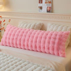 LIFEREVO Fluffy Faux Rabbit Fur Body Pillow Cover, Soft Cute Bubble Waffle Shaggy Plush Bed Body Pillowcase with Zipper Closure, Long 20"x54" Fuzzy Furry Pillow Case for Pregnancy Side Sleeper, Pink - color: Pink