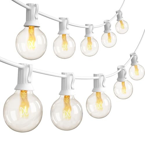 SUNSGNE 25FT Globe String Lights, G40 White Outdoor String Lights with 27 Clear Edison Bulbs(2 Spare) for Patio Balcony Decoration - White Wire - color: Clear-White, size: 25 Ft