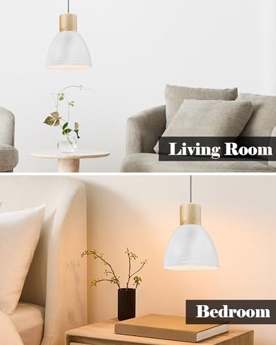 ELYONA 2 Pack Hammered Pendant Light Fixtures, 10.2” Metal & Rubber Wood Island Hanging Lamp, Adjustable Height, Modern Pendant Lighting for Kitchen,Farmhouse Bar,Dining Room,Bedroom, Nordic White - color: White - 2 Pack