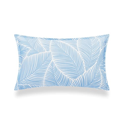 Hofdeco Premium Coastal Hampton Style Patio Indoor Outdoor Lumbar Pillow Cover Only, 12"x20" Water Resistant for Backyard, Couch, Baby Blue Palm Leaf - color: Baby Blue Leaf, size: 20" x 12" (Pack of 1)