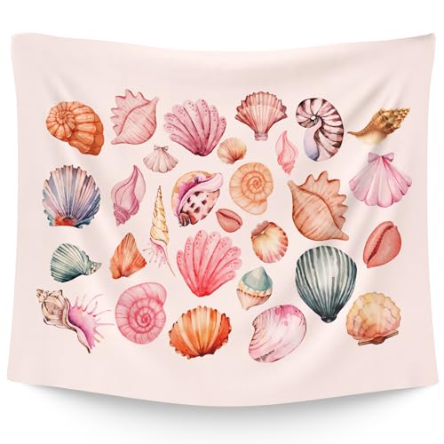 WAITPI Pink Beach Coastal Tapestry Wall Hanging for Bedroom, Ocean Seashell Wall Tapestries, Pink Beach Coastal Walls Hanging Room Decor Tapestry for Girls Women Home Living Room Dorm 50x60 inch - size: 60"L x 50"W