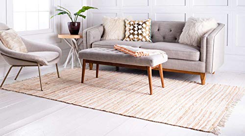 Unique Loom Chindi Cotton Collection Soft Hand Woven Natural Fiber Striped Area Rug, 4 ft x 6 ft, Beige/Ivory - color: Beige/Ivory, size: 4' x 6' (Rectangular)