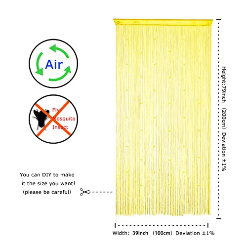 YaoYue Beaded Curtain Door String Curtains for Doorway Tassels Beads Hanging Fringe Hippie Room Divider Window Hallway Entrance Wall Closet Bedroom Privacy Decor (39×79in/100×200cm, Yellow) - color: Yellow, size: 39"W x 79"L (Pack of 1)