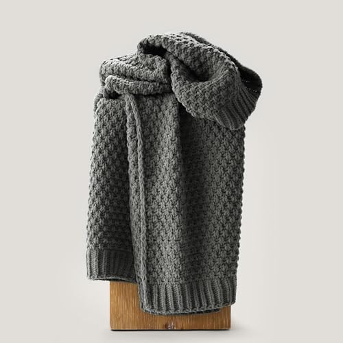 EVERGRACEHOME Chunky Chenille Knit Throw Blanket for Couch, Soft Luxurious Moss Stitch Blankets for Bed, Cozy Decorative Farmhouse Knitted Throws for Sofa, Charcoal Gray, 50" x 60" - color: Charcoal Gray, size: 50" X 60"