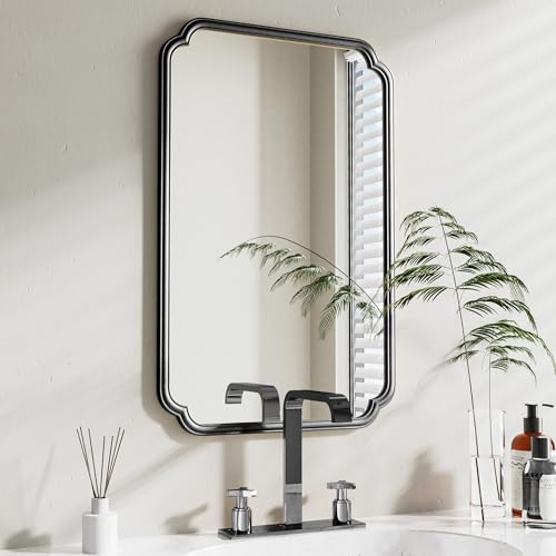 Ferytange 22x34 Inch Black Bathroom Mirror, Metal Framed Wall Mirror with Rounded Edges, Rustproof Horizontal Vertical Hanging for Vanity Over Sink - color: Black, size: 34"L x 22"W