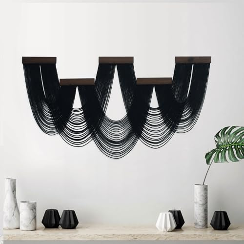 SCECALA Large Black Macrame Wall Hanging Tapestry, Handmade Boho Macrame Black Wall Art Decor Large Bohemian Yarn Tapestry Living Room Bedroom Modern Home Decor - color: Black and Brown