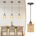 Sytmhoe 3Packs Boho Rustic Hemp Rope Pendant Light Hand-Woven Rattan Cage Basket Coastal Light Fixture Farmhouse Wicker Hanging Lighting for Kitchen Island Dining Room Bedroom