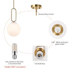 Modern Gold Globe Pendant Light White Globe Glass Shade Brushed Brass Finished Adjustable Rods Hanging Light Fixtures for Kitchen Island Living Room - color: Gold 1 Pack-Adjustable Rods