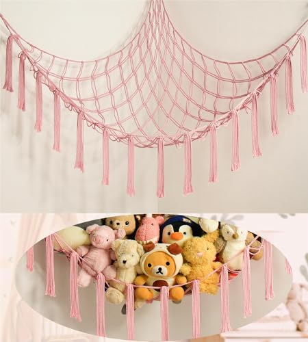 mirolam Stuffed Animal Storage Hammock Net - Toy Hammock Net for Stuffed Animals Corner - Hanging Stuff Animal Organizer Holder Large Pink Baby Nursery Room Decor - color: BabyPink, size: XL Large(51L"*51H"*65"W)