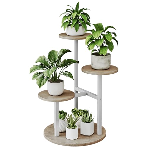 INGIORDAR Plant Stand Indoor Outdoor Corner Plant Shelf for Multiple Flower Pots Flower Stand Holder for Patio Garden Balcony Living Room (White+Sonoma Oak, 4 Tier) - color: White 4 Tier, size: 4 Tier