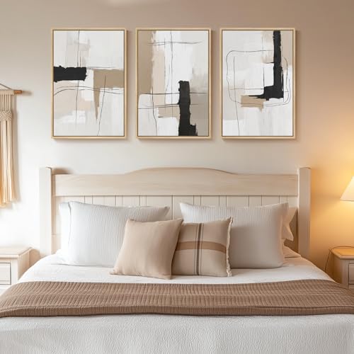 Framed Neutral Abstract Wall Art Set of 3, Modern Black and White Beige Canvas Prints Paintings Artwork for Walls, Minimalist Pictures for Bedroom, Living Room, Dining Room Wall Decor 16x24 In - color: Minimalist, size: 16" W x 24" H x 3pcs