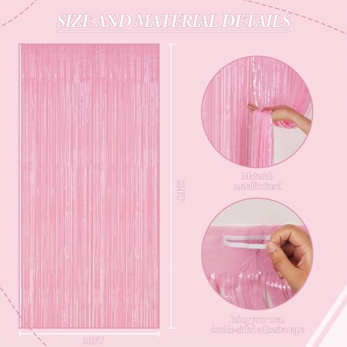 DECOCKRAT 3 Pack Foil Fringe Backdrop - Shiny Tinsel Curtains for Party Decoration/Photo Booth Props - 3.3x8.2 FT Metallic Foil Backdrop for Birthday, Wedding, Graduation, Christmas-Pastel Pink - color: Pastel Pink