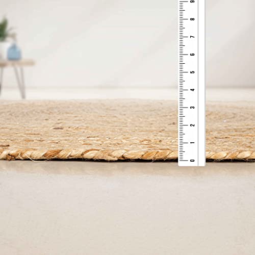 Hausattire Hand Woven Jute Braided Rug, 3’ Round – Natural, Reversible Boho Entry Area Rugs for Kitchen, Living Room I Farmhouse Decorative Floor Rug, 3 Feet Round - color: Natural, size: 3' (Round)