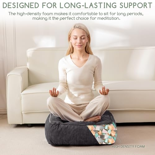 HIGOGOGO 6" Extra Thick Floor Pillow Cushion for Adults, Meditation Cushion Pillow with Handle, Lustrous Chenille Tufted, Square Floor Sitting for Tatami Living Room or Yoga, 22x22 Inch, Dark Grey - color: Square Dark Grey, size: 6" Thick(Pack of 1)