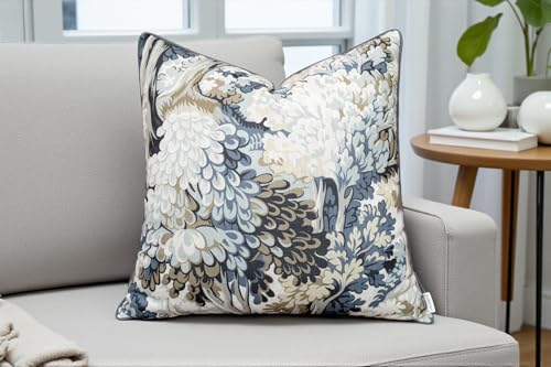 VAGMINE Vintage Botanical 20x20 Inch Throw Pillow Cover - Slate Blue Cream Tree Foliage Print on Textured Polyester - Cushion Case for Couch Sofa - Forest Tapestry - color: Forest Tapestry, size: 20" x 20" (Pack of 1)