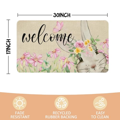 Easter Door Mat,Spring Bunny Floral Flower Indoor Outdoor Non-Slip Doormat,Entryway Front Porch Easter Rabbit Welcome Door Mat Colorful for Entrance Decor 30" x 17" - color: 2026 Easter 3
