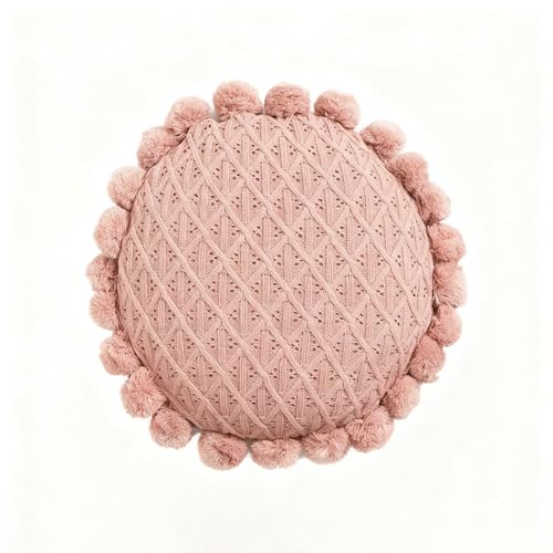 Byitre Bohemian Round Pillow 20 Inch | 100% Cotton Decorative Pillow Hand Tufted with Chunky Textured Poms | Boho Throw Pillow for Bed or Couch | Natural Pink Throw Pillow - color: Lattice Pink