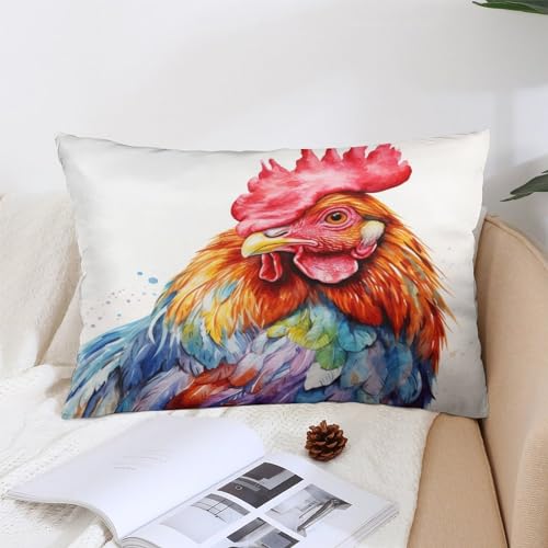 Watercolor Chicken Pillows Cover 12 "x20 Funny Farm Animals Pretty Big Cock Lumbar Pillow Covers Outdoor Pillowcase Throw Pillows for Bed for Home Bed Sofa Living Room Decorative - color: Pattern-7, size: 20" x 12" (Pack of 1)