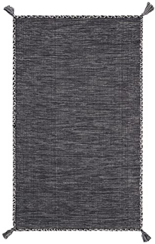 SAFAVIEH Montauk Collection Accent Rug - 2' x 3', Grey & Black, Handmade Flat Weave Cotton Corner Tassel, Ideal for High Traffic Areas in Entryway, Living Room, Bedroom (MTK150F) - color: Grey/Black, size: 2' x 3' (Rectangular)