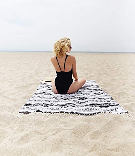 Black and Gray Mexican Blanket by Laguna Beach Textile Co - Beach, Yoga, Camping, or Decorative Throw Blanket - Traditional Handmade Serape - Gray Noir - color: Gray Noir
